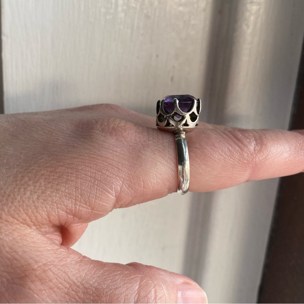 Vintage Taxco Mexico 925 Silver Purple Alexandrite? Crown Statement Ring size 6 - Picture 12 of 12
